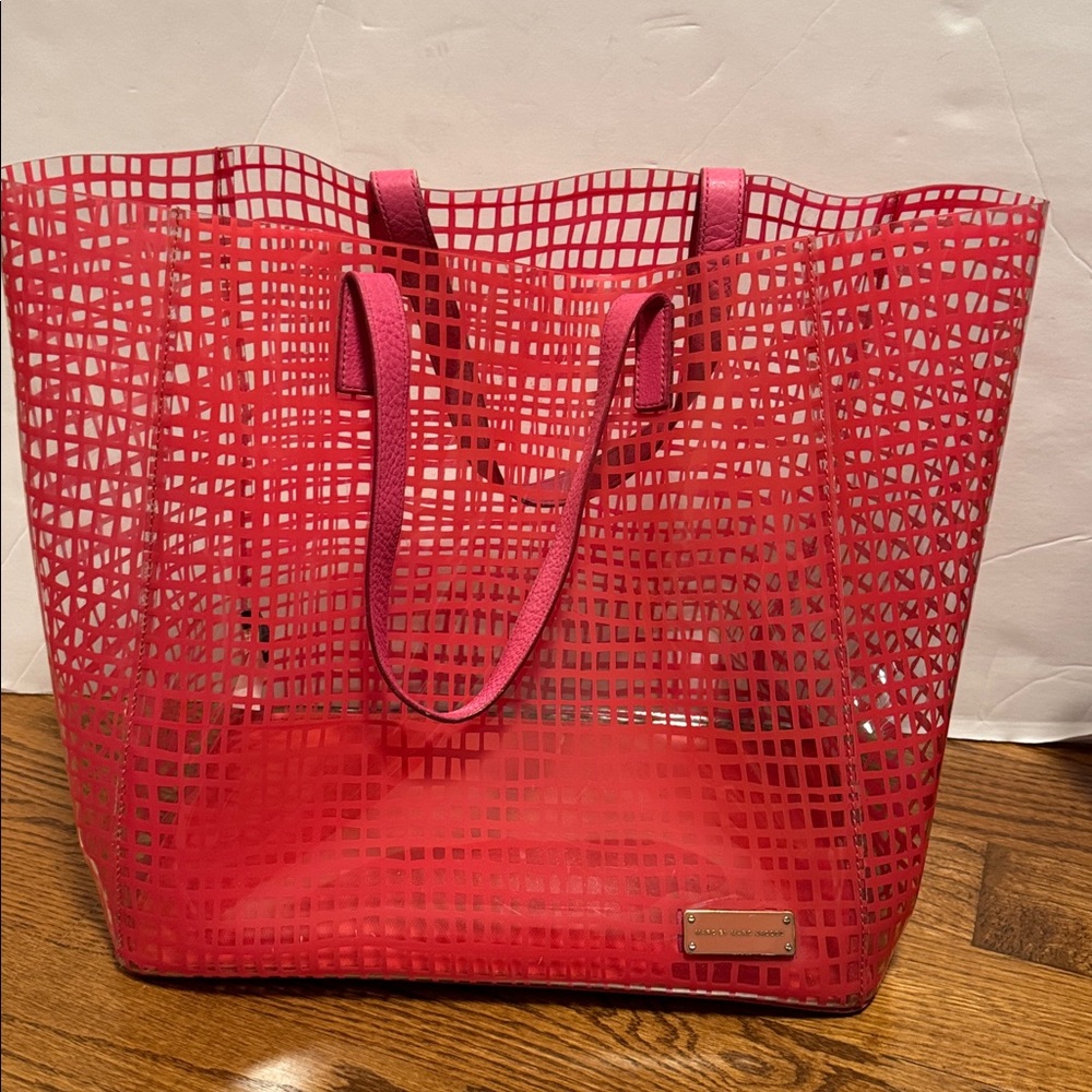 Marc by Marc Jacobs pink checkered clear tote with leather handles